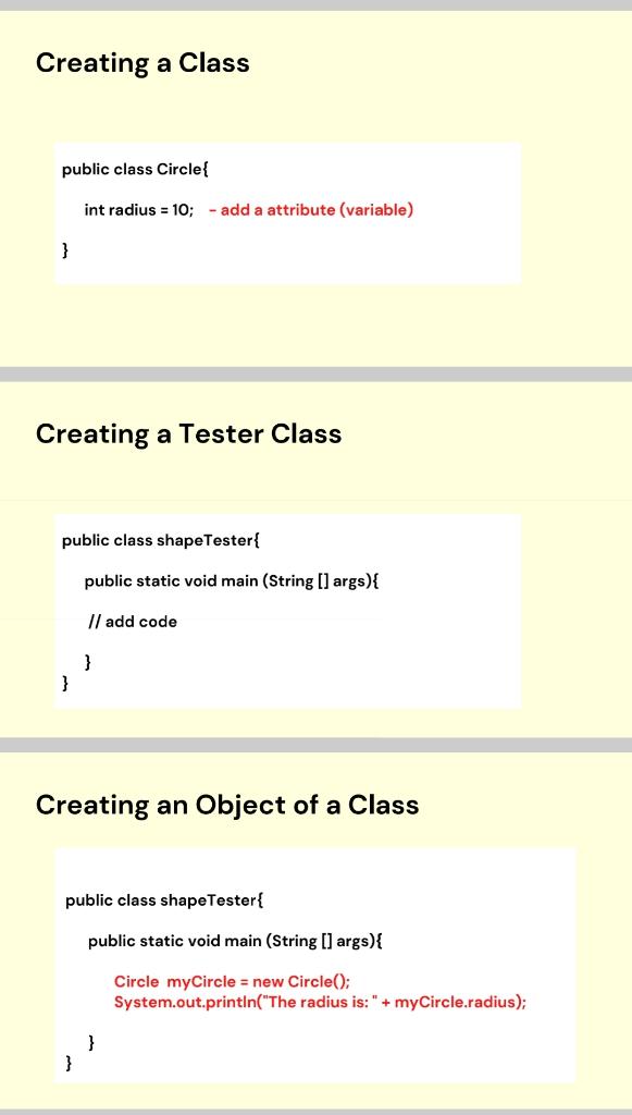 Write a java program for Circle and Shape Tester Creating a Class