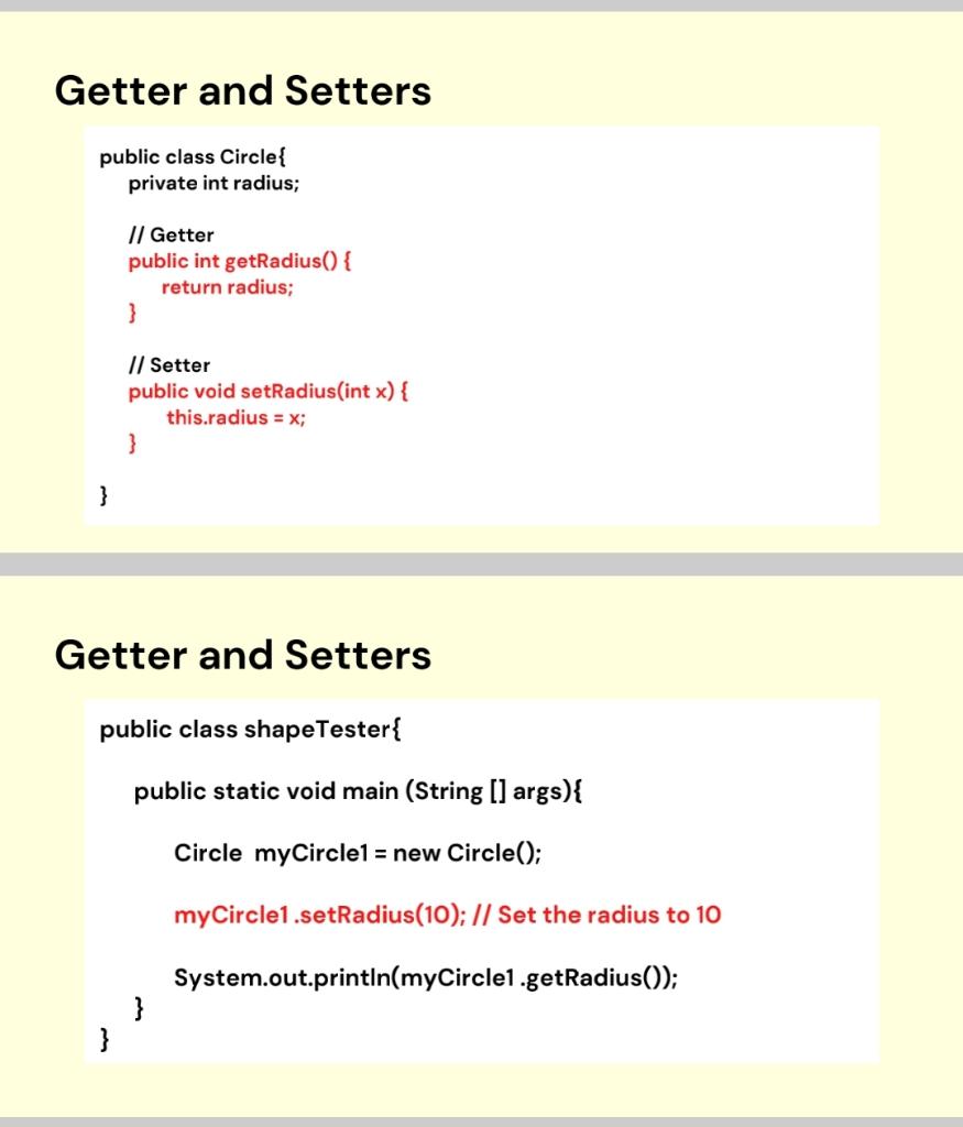 \} \} Creating an Object of a Class public class shapeTester \{