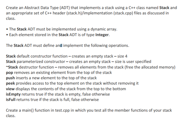  Create an Abstract Data Type (ADT) that implements a stack using