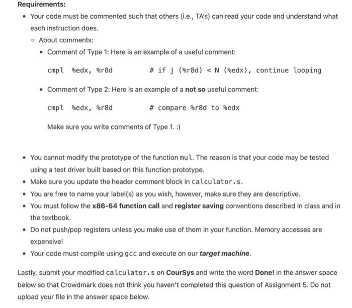 question, you are asked to rewrite the mul function you wrote in