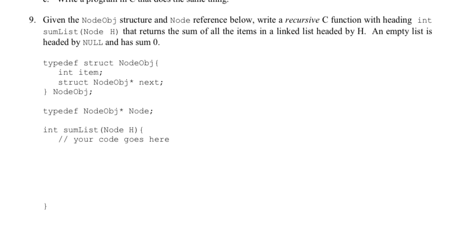  9. Given the Nodeobj structure and Node reference below, write a