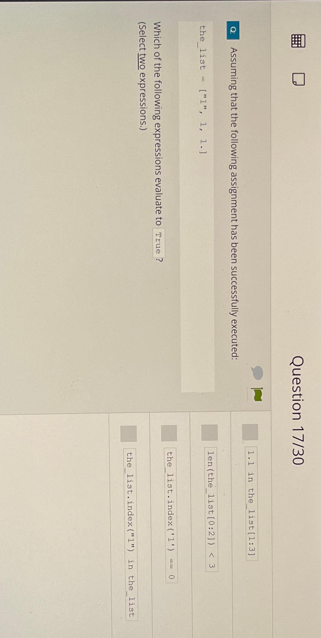  Question 17/30 Q. Assuming that the following assignment has been successfully