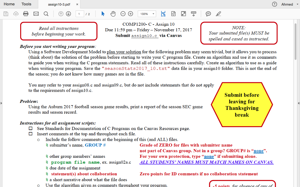 I need help on this C code. Home Tools assign10-3.pdf x Ahmed