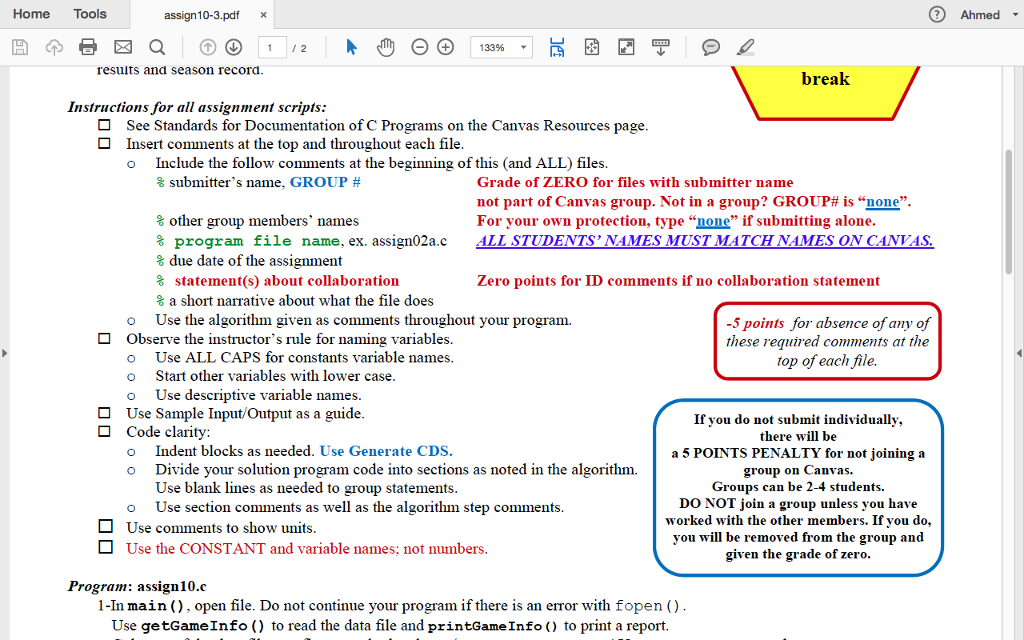133% | Read all instructions before beginning your work. COMP1200- C -