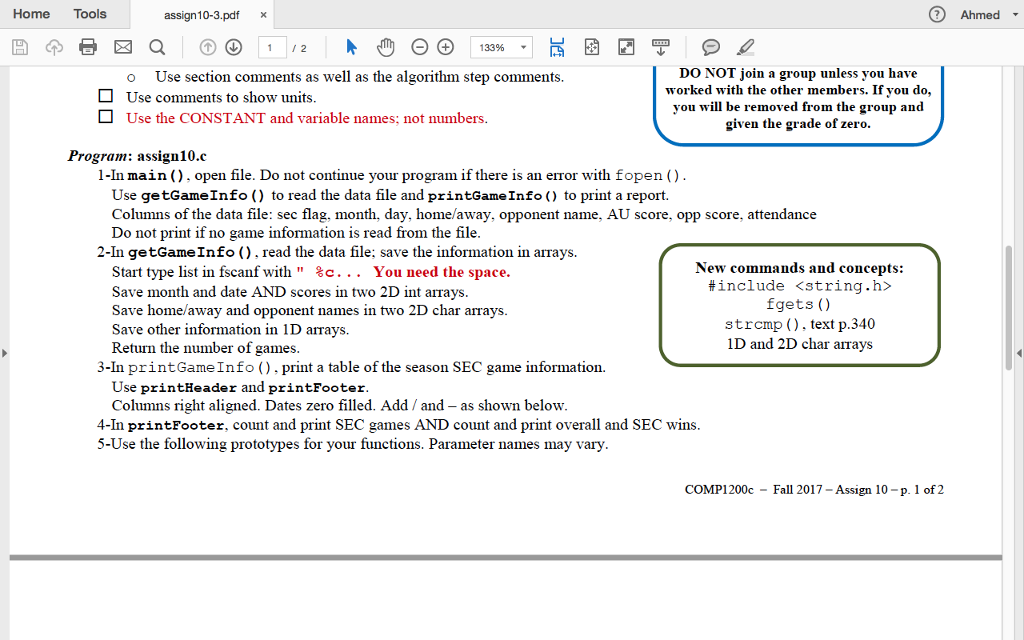 Assign 10 Due 11:59 pm - Friday - November 17, 2017 Submit