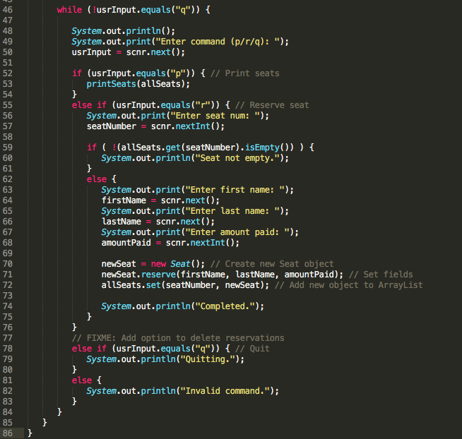 program. Modify the program to have a command to delete a reservation.