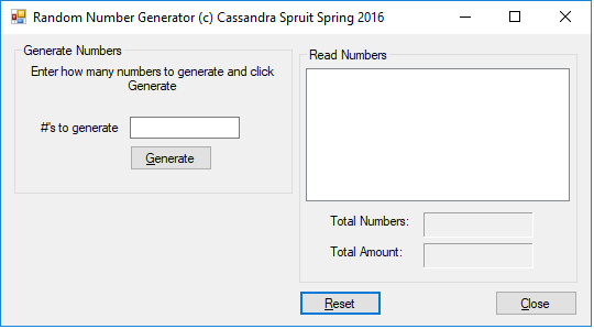 Please write a simple c# visual basic program and the outcome should