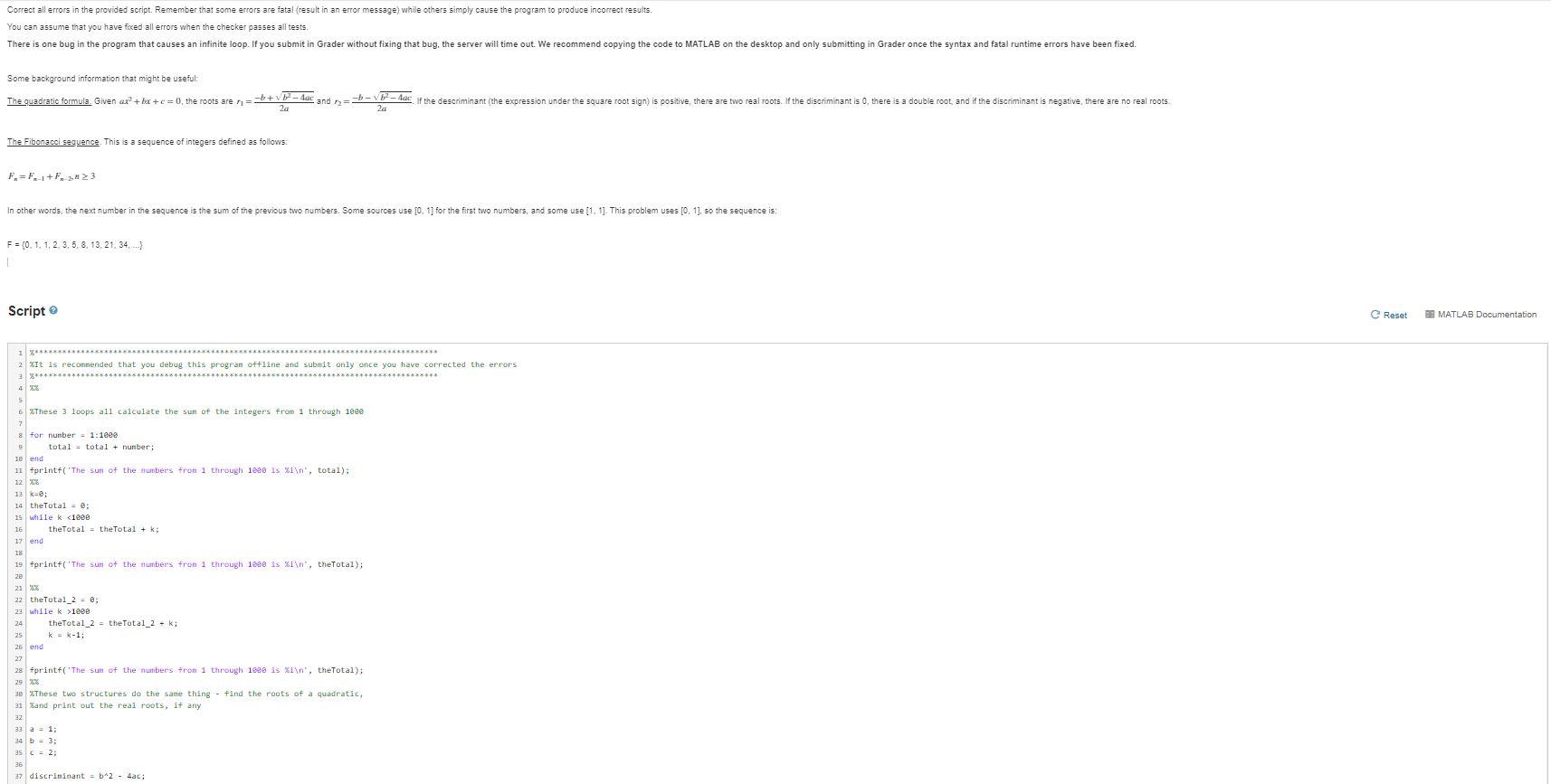  Please answer only using Matlab. This entire submission is one large