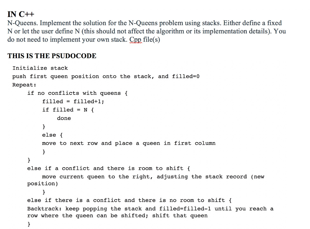  IN C++ N-Queens. Implement the solution for the N-Queens problem using