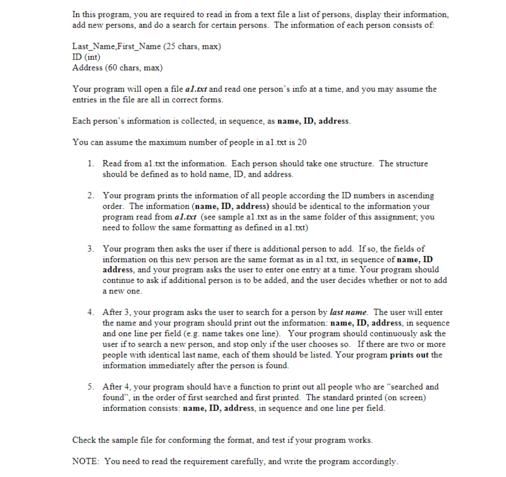 THE CODING HAS TO BE IN C++ In this program, you are