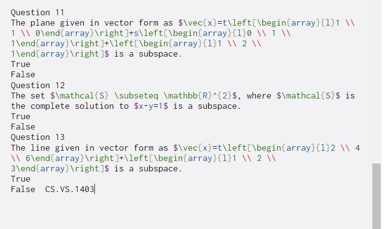  Question 11 The plane given in vector form as $\vec{x}=t\left[\begin{array}{1}1 W