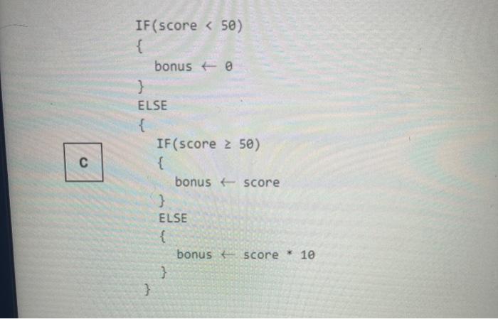 10 times score. If score is between 50 and 100 inclusive, bonus