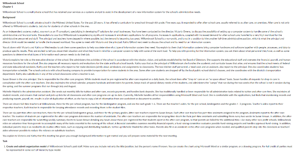 Willowbrook School Chapter 1 Willowbrook School is a small private school