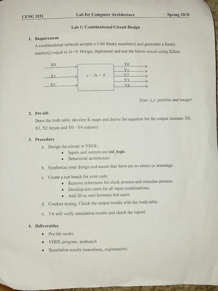Computer architecture PRELAB and PROCEDURE PLEASE! CENG 3151 Lab for Computer Architecture