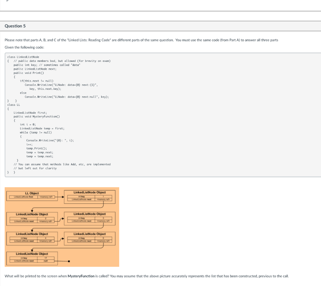 please help me!!! c# language Question 5 Please note that parts A,