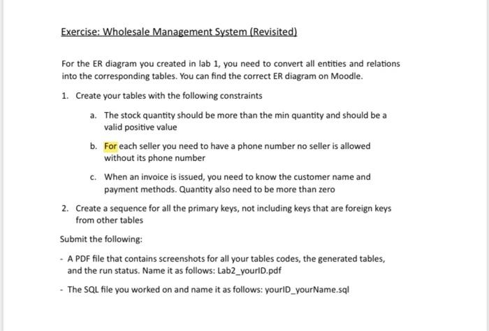 Database lab:-Please help me with this ER on the oracle SQL developer