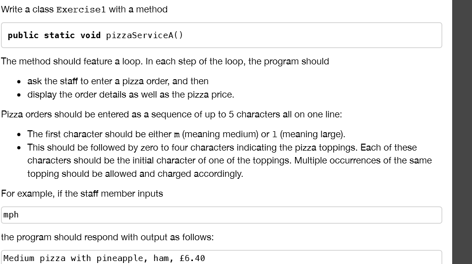 Write a class Exercise 1 with a method public static void
