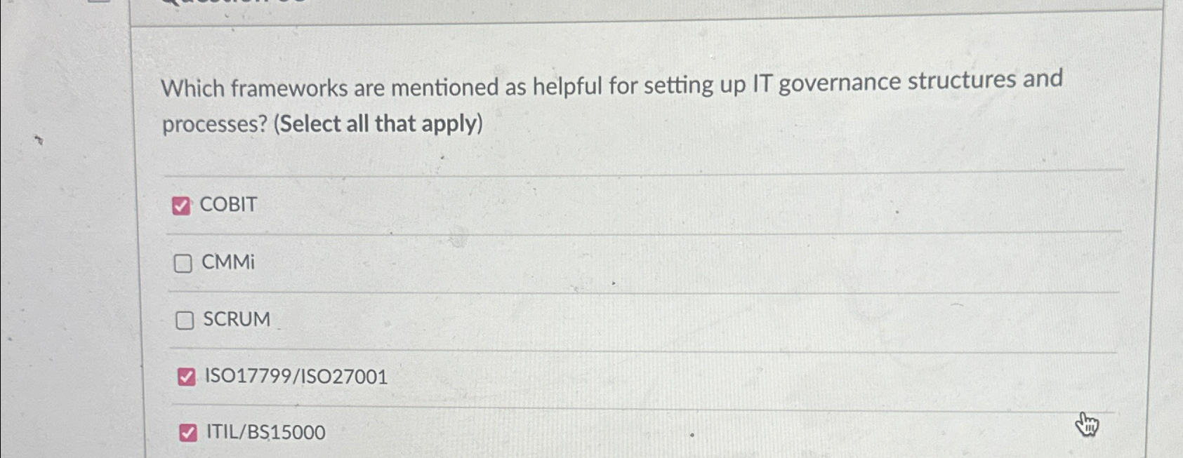  Which frameworks are mentioned as helpful for setting up IT governance