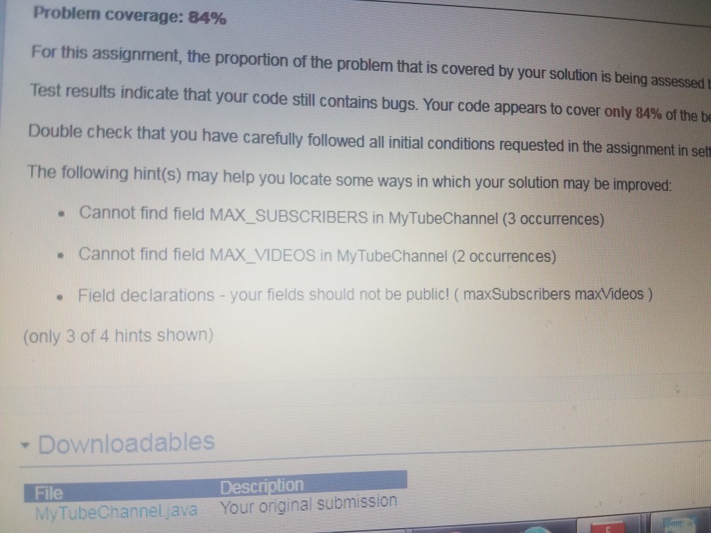 Problem coverage: 84% For this assignment, the proportion of the problem