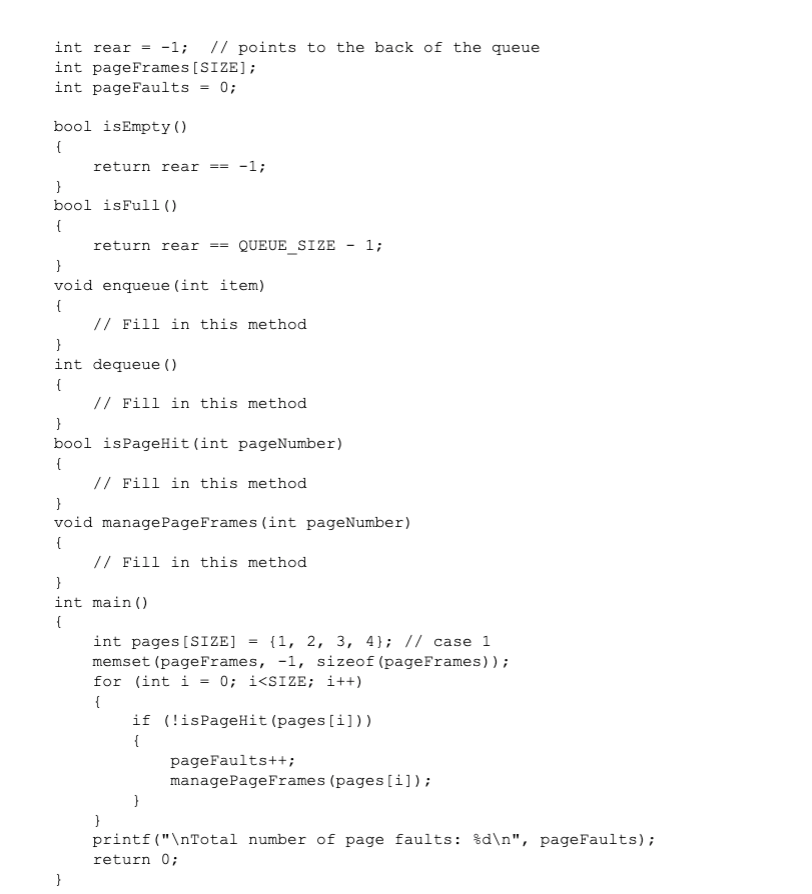 some pages as an integer array, e.g., int pages [SIZE ]={1,2,3,4}; in
