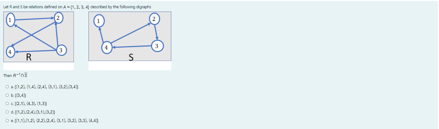 Let Rand S be relations defined on A = {1, 2,