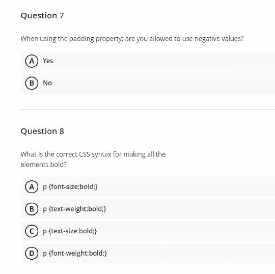 Question 7 When using the padding property, are you allowed to