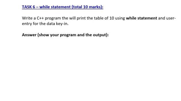  Write a C++ program the will print the table of 10