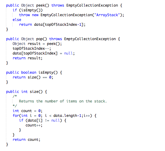 task is to modify ArrayStack.java so that topOfStackIndex is initialized to data.length-1.