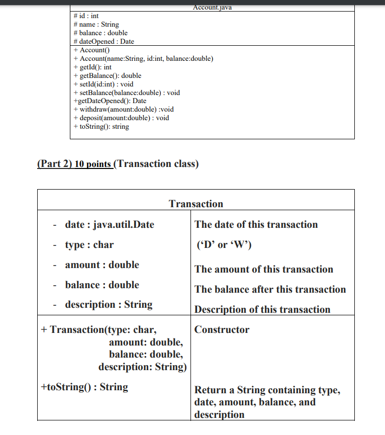 class named "Account.java" that contains: - A protected data field id of