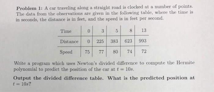  Need this done in JAVA please Problem 1: A car traveling