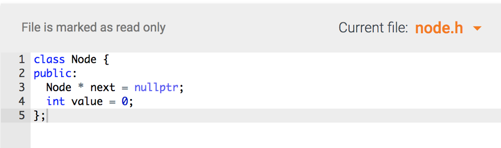 a singly linked list. I have provided declaration files for the Node