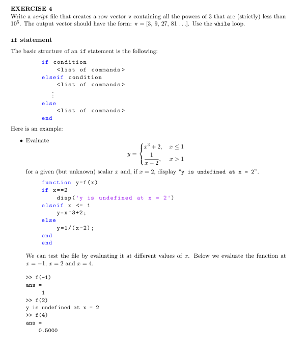  EXERCISE 4 Write a script file that creates a row vector