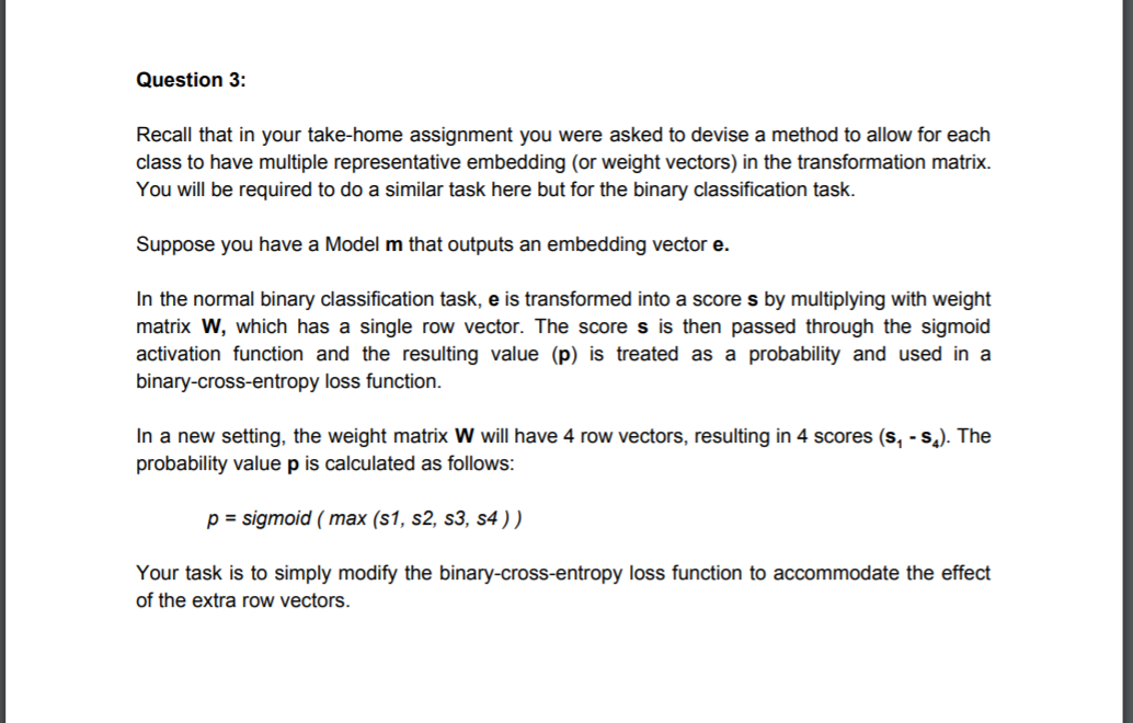 Pattern recognition Question 3: Recall that in your take-home assignment you were