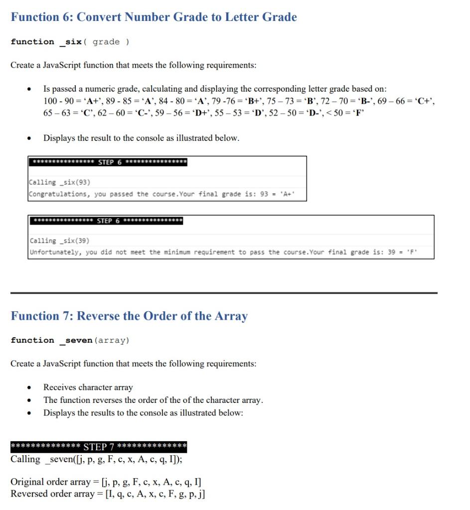  Function 6: Convert Number Grade to Letter Grade function six grade)