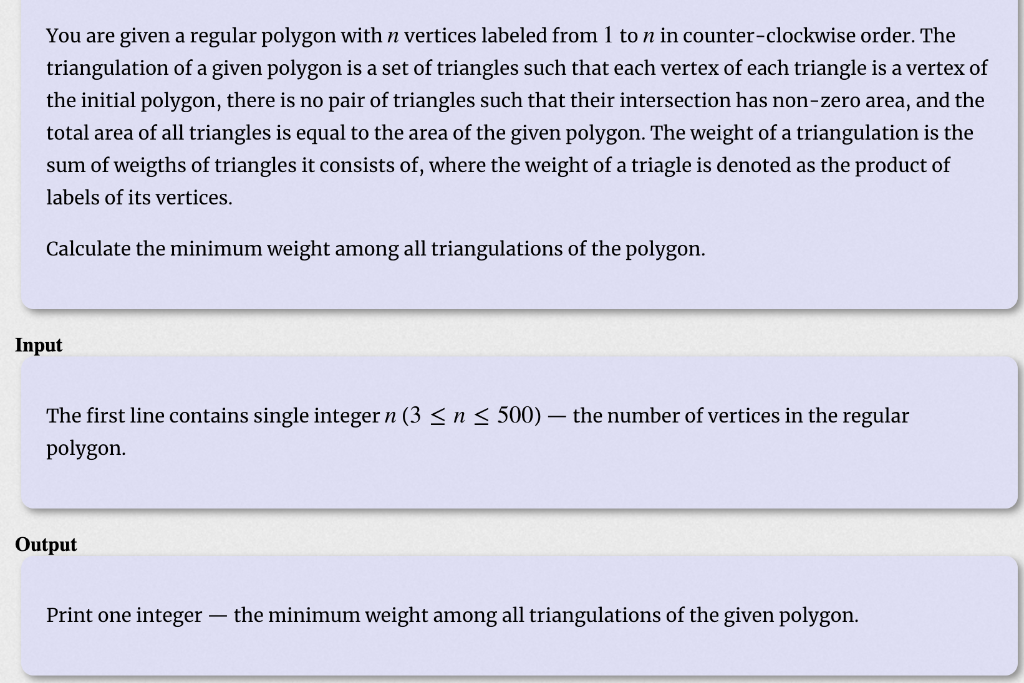 C++ Language You are given a regular polygon with n vertices labeled