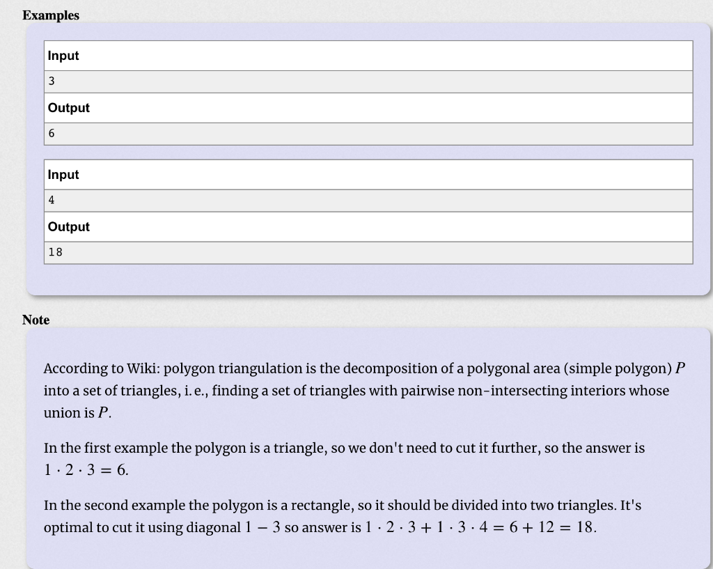 from 1 to n in counter-clockwise order. The triangulation of a given
