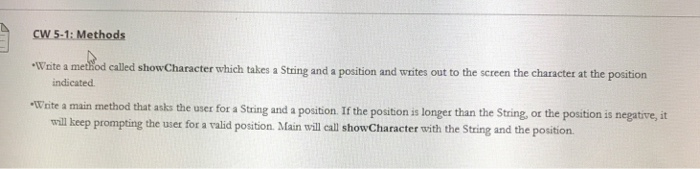  Write a program java: CW 5-1: Methods Wote amelod celled a