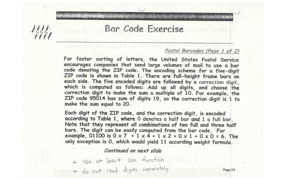  Bar Code Exercise Postal Barcodes (Page 1 of 2) For faster