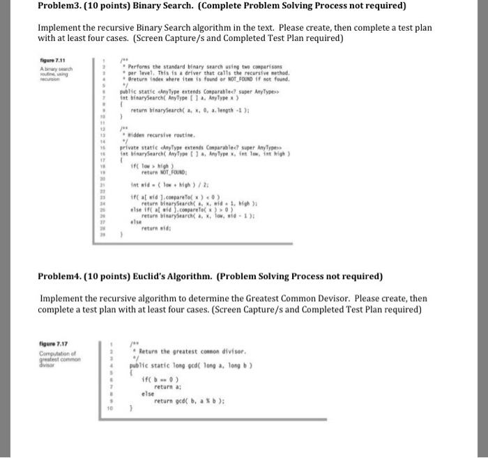  Help Asap!! Need test plan too!! Problem3.(10 points) Binary Search. (Complete