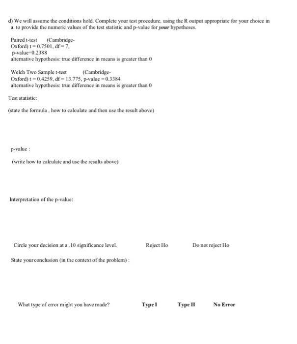 randomly selected rowers from the Oxford and Cambridge crew teams. From data