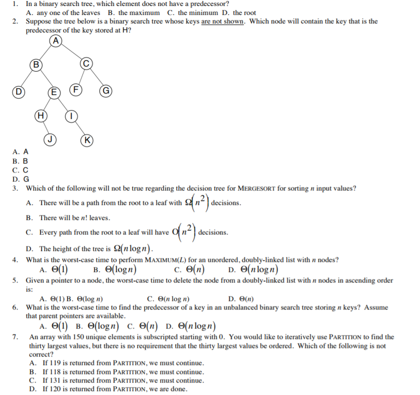  In a binary search tree, which element does not have a