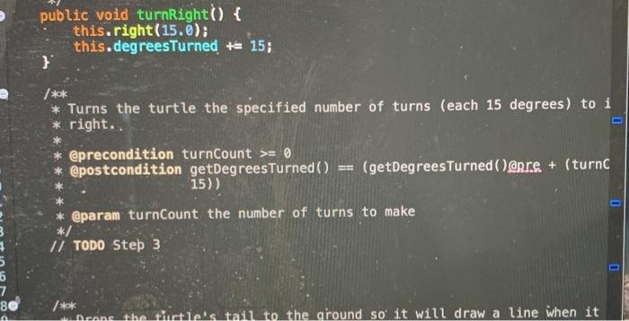 of the turnRight method that accepts a single parameter indicating the number