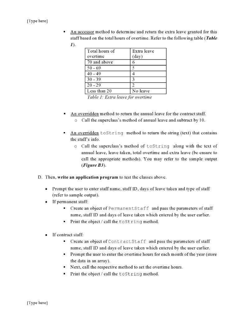 a staff. The class consists of the following fields and methods: .