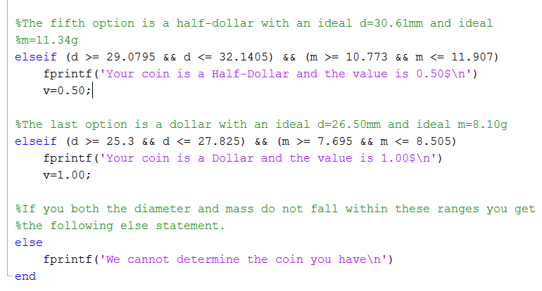 to minimize the lines of code. IN MATLAB E function v coin