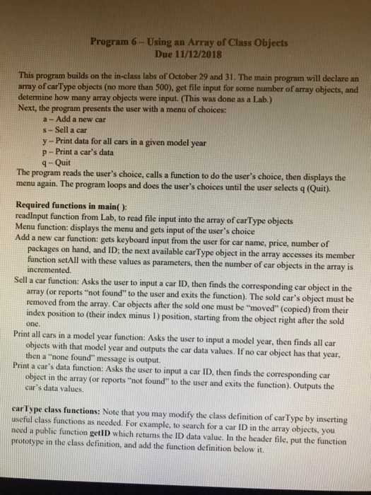 C++ include "carType.h" #include #include #include class carType { private: int mileage;