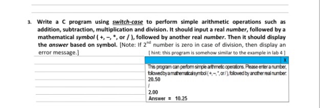  3. Write a C program using switch-case to perform simple arithmetic