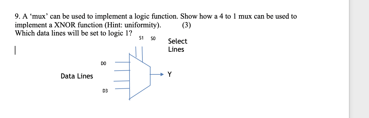 A mux can be used to implement a logic function. Show how