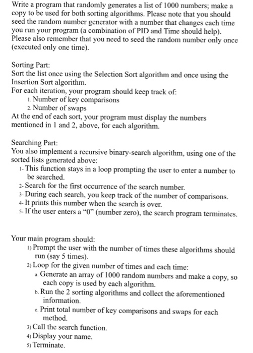  C++ only please. Write a program that randomly generates a list