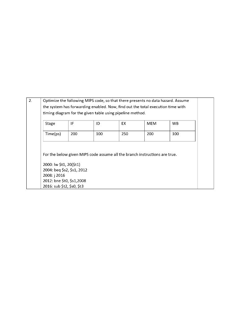  2. Optimize the following MIPS code, so that there presents no