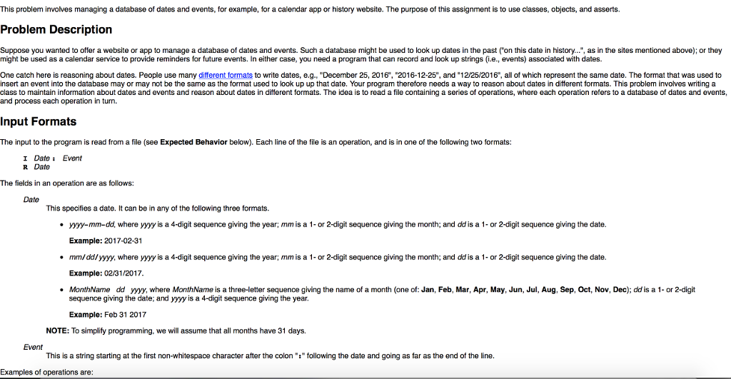This is a python 3 program This problem involves managing a database